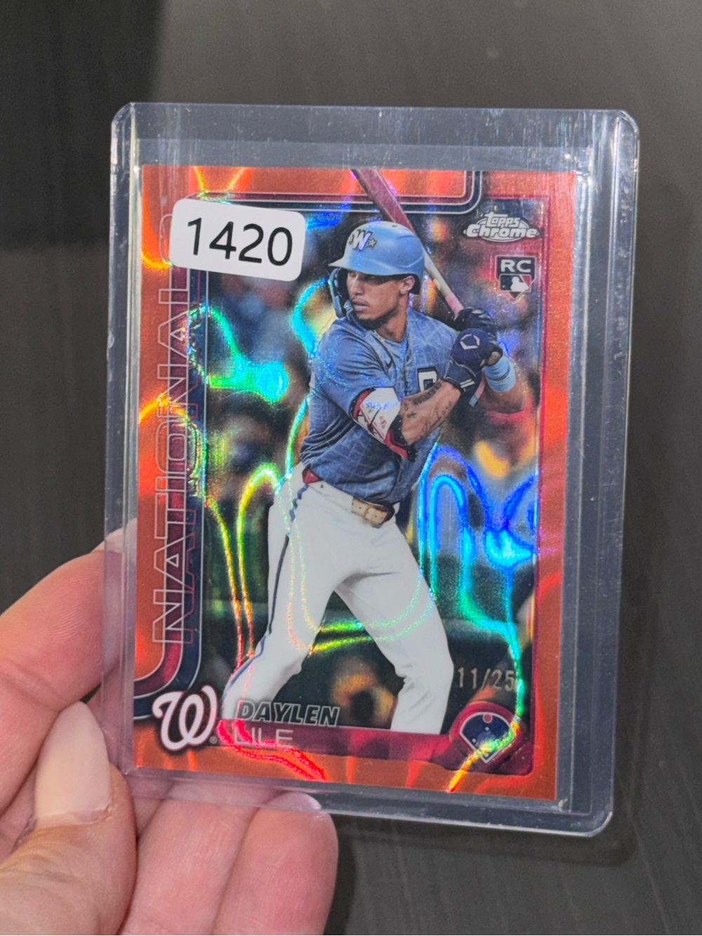 Topps Chrome Holographic Rookie Baseball Card - Daylen Lyle Orange Refractor
